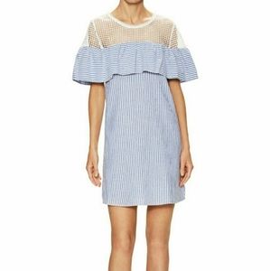 FIRTH Eyelet Lace Ruffle Pin Stripe Print Shift Dress Small